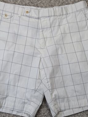 Polo Golf Ralph Lauren Mens 36 Flat Front Chino Shorts Windowpane Blue White Pre